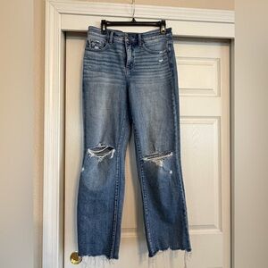 Buckle Black Classic Straight Jeans 28x30 Distressed Raw Hem Stretch Denim